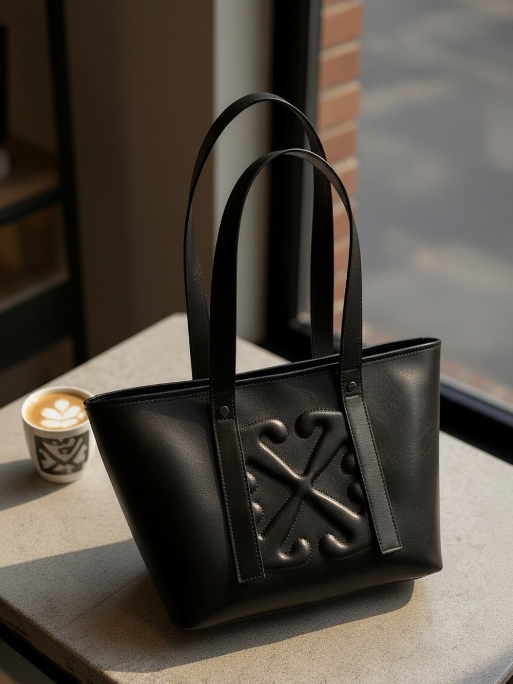 🖤 Off-White Black Leather Tote Bag
